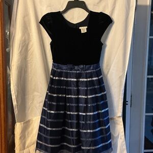 Jona Michelle Black Velvet and Navy Striped Dress